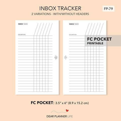 Inbox Tasks List (FC Pocket) Printable PDF : FP-79