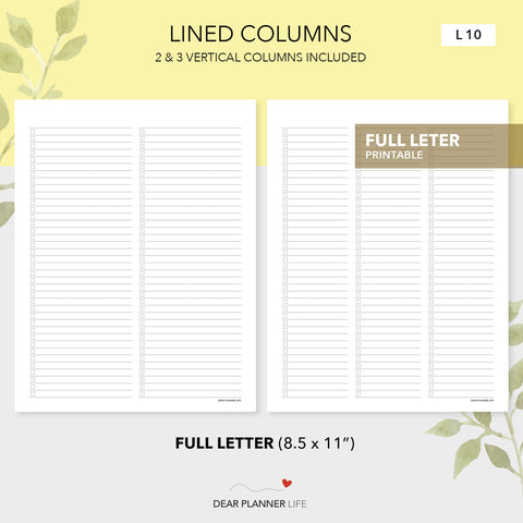 Column Lined Pages (Letter Size) Printable PDF - L-10