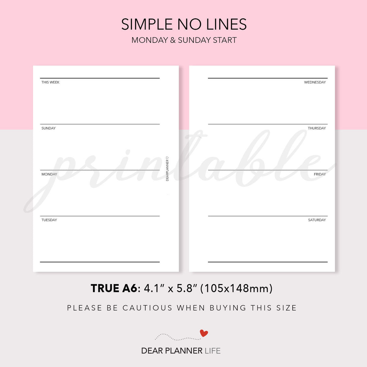 Week on 2 Pages Horizontal Layout (A6 Rings) Printable PDF : AS-13 ...