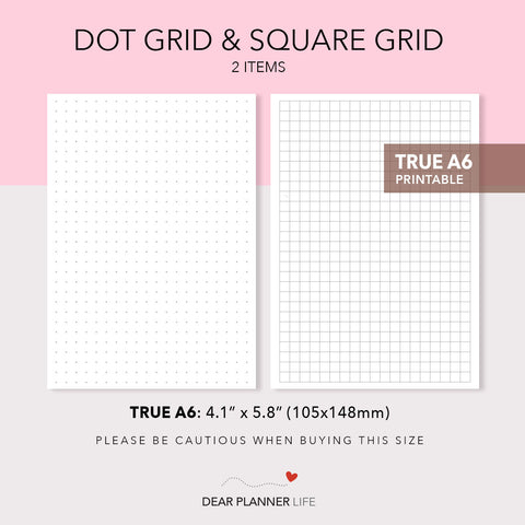 Dots and Square Grid Page (A6 Rings) Printable PDF : AS-17.18