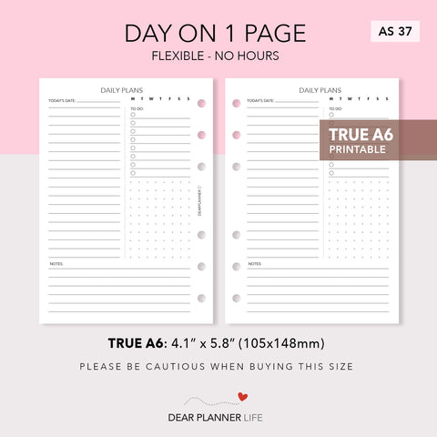 Flexible Day on 1 Page (A6 Rings) Printable PDF : AS-37