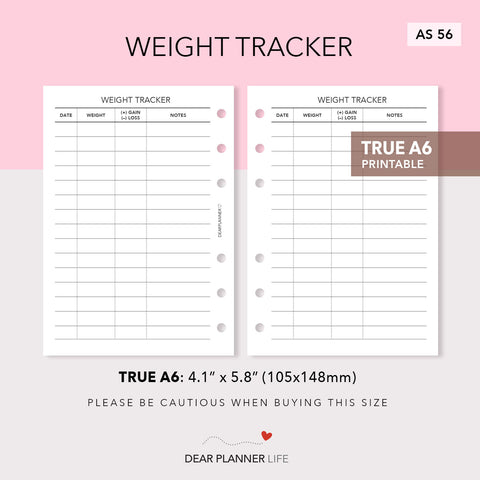 Weight Tracker (A6 Rings) Printable PDF : AS-56