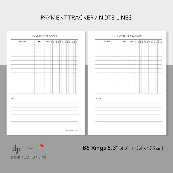 Payment Tracker (B6 Rings Size) Printable PDF : B15