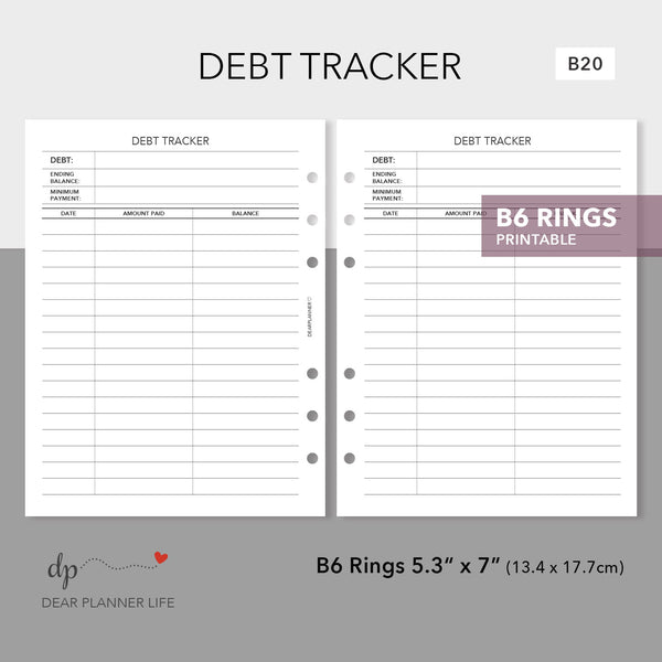 Debt Tracker Page Printable PDF : B-20
