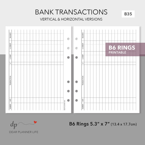 Bank Transactions Tracker (B6 Size) Printable PDF : B-35