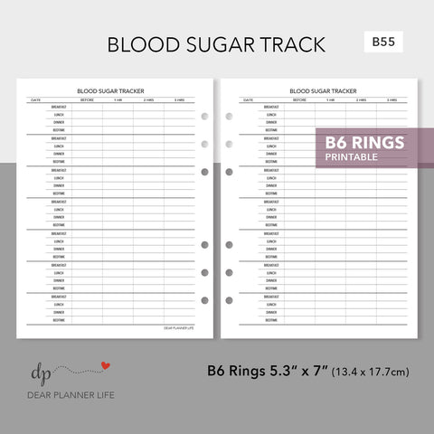 Blood Sugar Tracker (B6 Size) PDF Printable : B-55