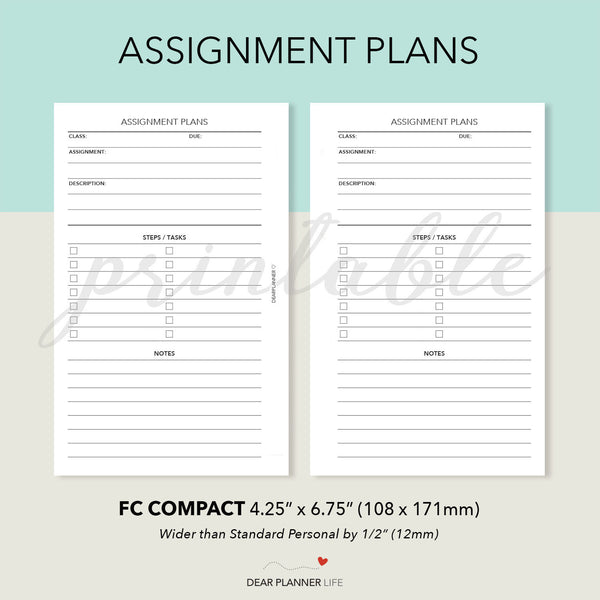 FC Compact: Assignment Tracker Printable PDF : F44
