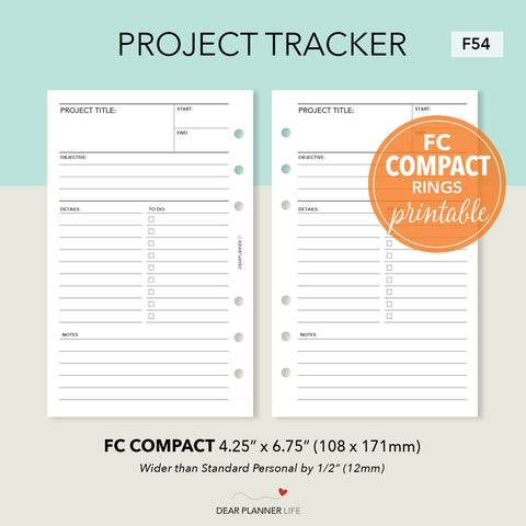 Project Tracker (FC Compact Size) Printable PDF : F-54