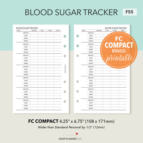Blood Sugar Tracker (FC Compact size) Printable PDF : F-55