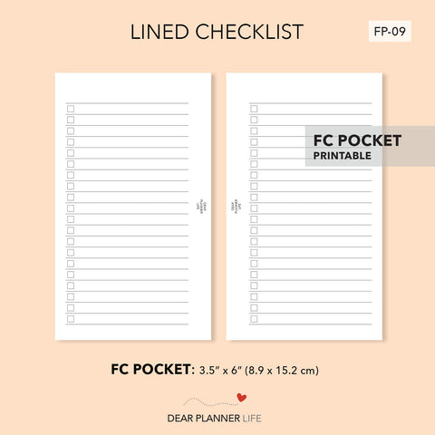 Lined Checklist (FC Pocket) Printable PDF : FP-09