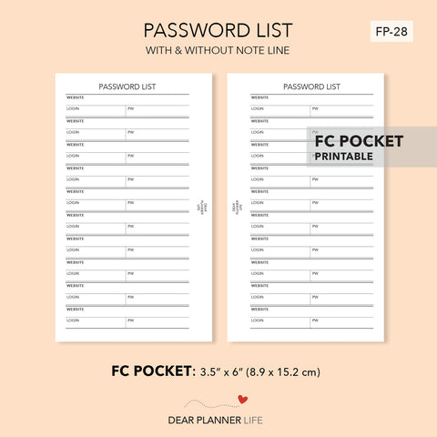 Password List (FC Pocket) Printable PDF : FP-28