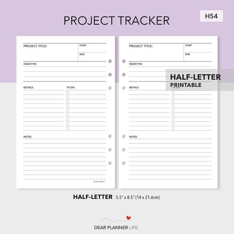 Project Tracker (Half-Letter) Printable PDF : H54