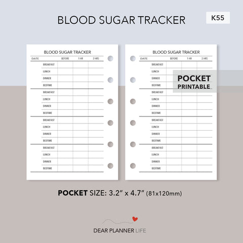 Blood Sugar Tracker (Pocket Size) Printable PDF : K-55