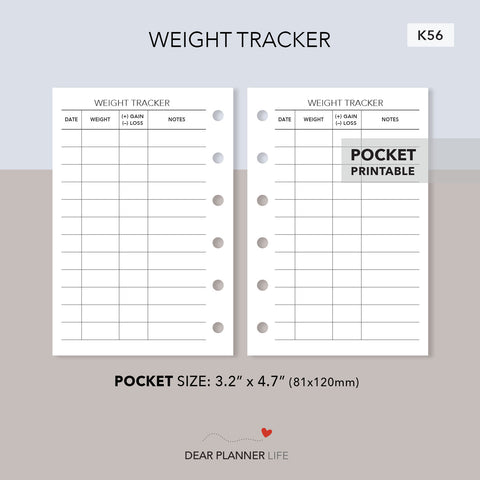 Weight Tracker (Pocket Size) Printable PDF : K-56