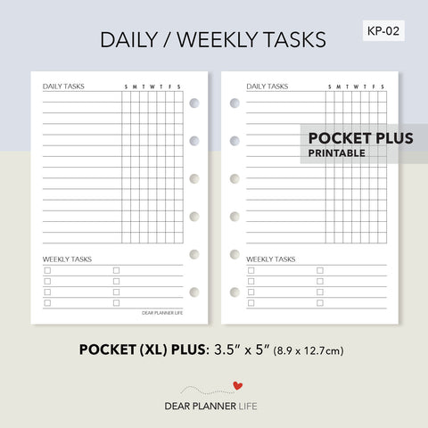 Daily / Weekly Tasks Tracker (Pocket Plus) Printable PDF : KP-02