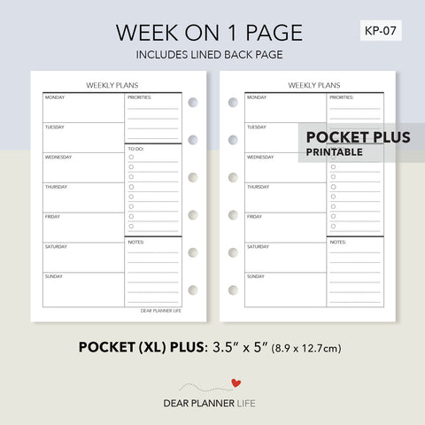 Undated Week on 1 Page (Pocket Plus) Printable PDF : KP-07