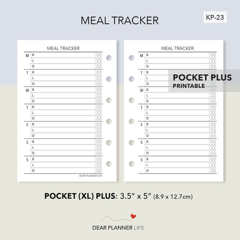Meal Tracker (Pocket Plus) Printable PDF : KP-23