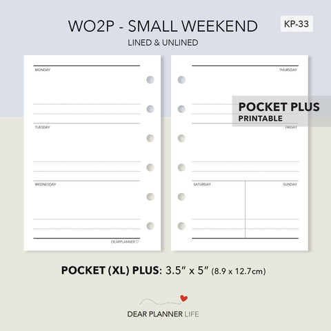 Week on 2 Pages with Small Weekend (Pocket Plus) Printable PDF : KP-33