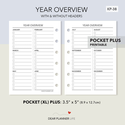 Year Overview (Pocket Plus) Printable PDF : KP-38