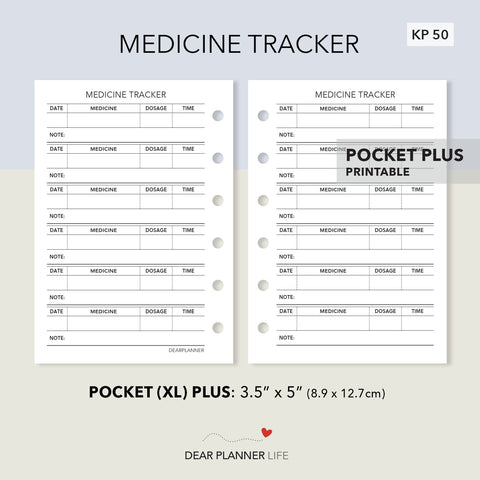 Medicine Tracker (Pocket Plus) Printable PDF : KP-50
