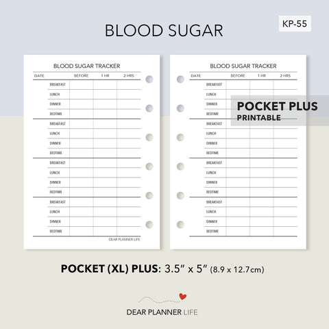 Blood Sugar Tracker (Pocket Plus) Printable PDF : KP-55