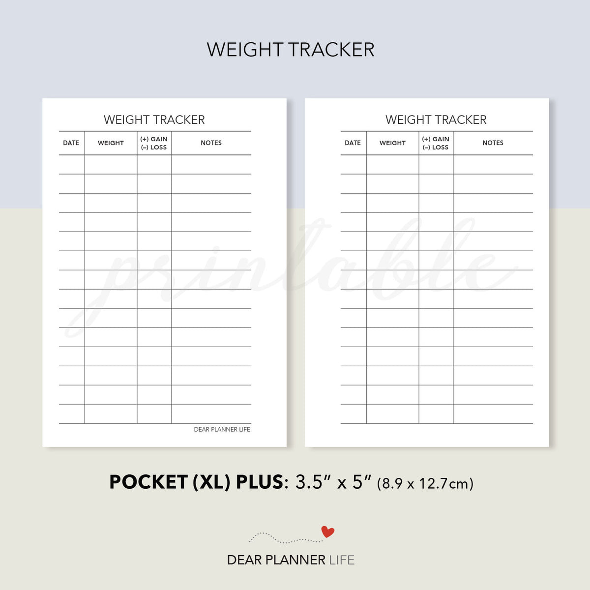 Weight Tracker (B6 Size) PDF Printable : B-56