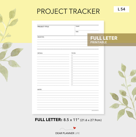 Project Tracker (Letter size) Printable PDF - L-54