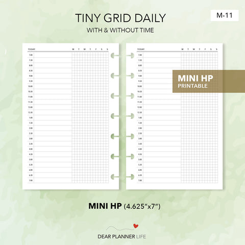 Tiny Grid Daily, With & Without Time (Mini HP Size) Printable PDF : M-11