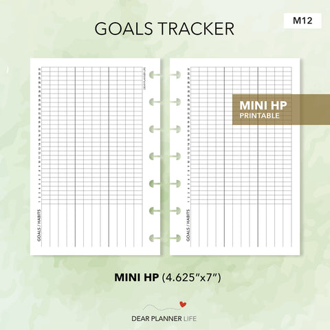 Goals Tracker (Mini HP Size) Printable PDF : M-12