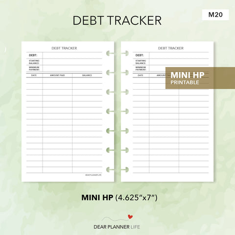Debt Tracker (Mini HP Size) Printable PDF : M20