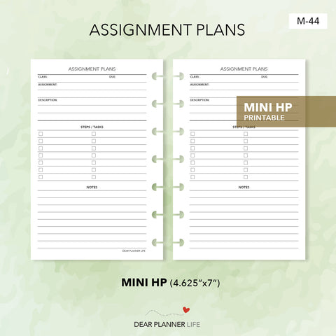 Assignment Plans Tracker (Mini HP Size) Printable PDF : M-44