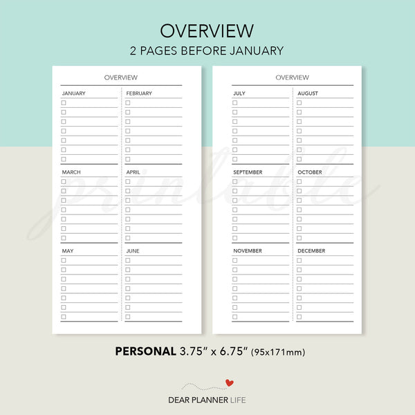 2025 Personal Size : Sunday Start Month On 1 Page Printable PDF : P-29