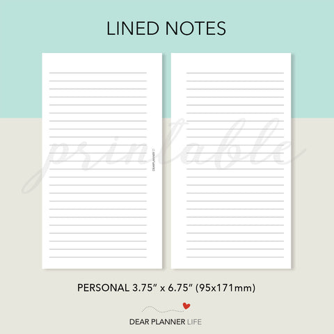 FREEBIE: Lined Notes Printable PDF - 9 Sizes Available (08)