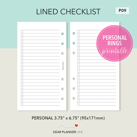 Lined Checklist Printable PDF : P09