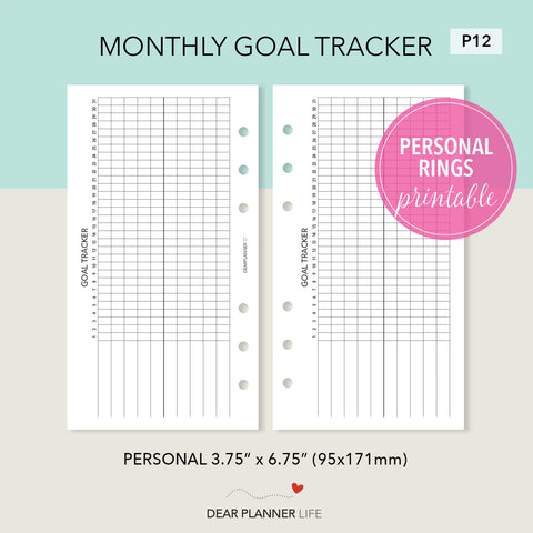Monthly Goal Tracker (Personal Size) Printable PDF : P-12