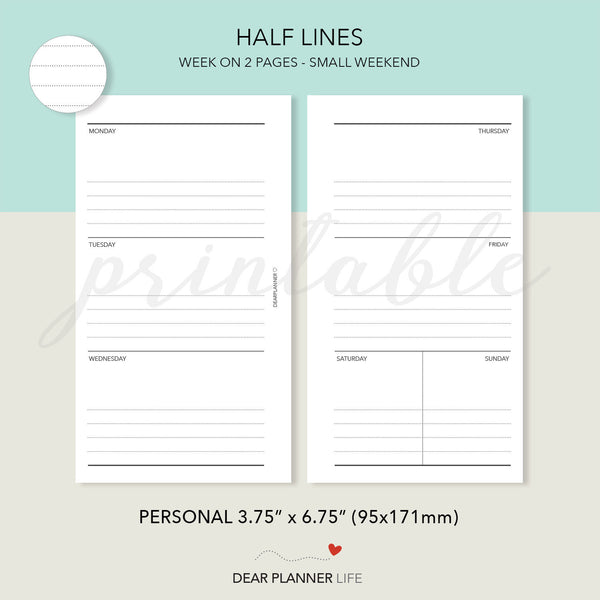 Week on 2 Pages with Small Weekend (Personal Size) Printable PDF : P-33