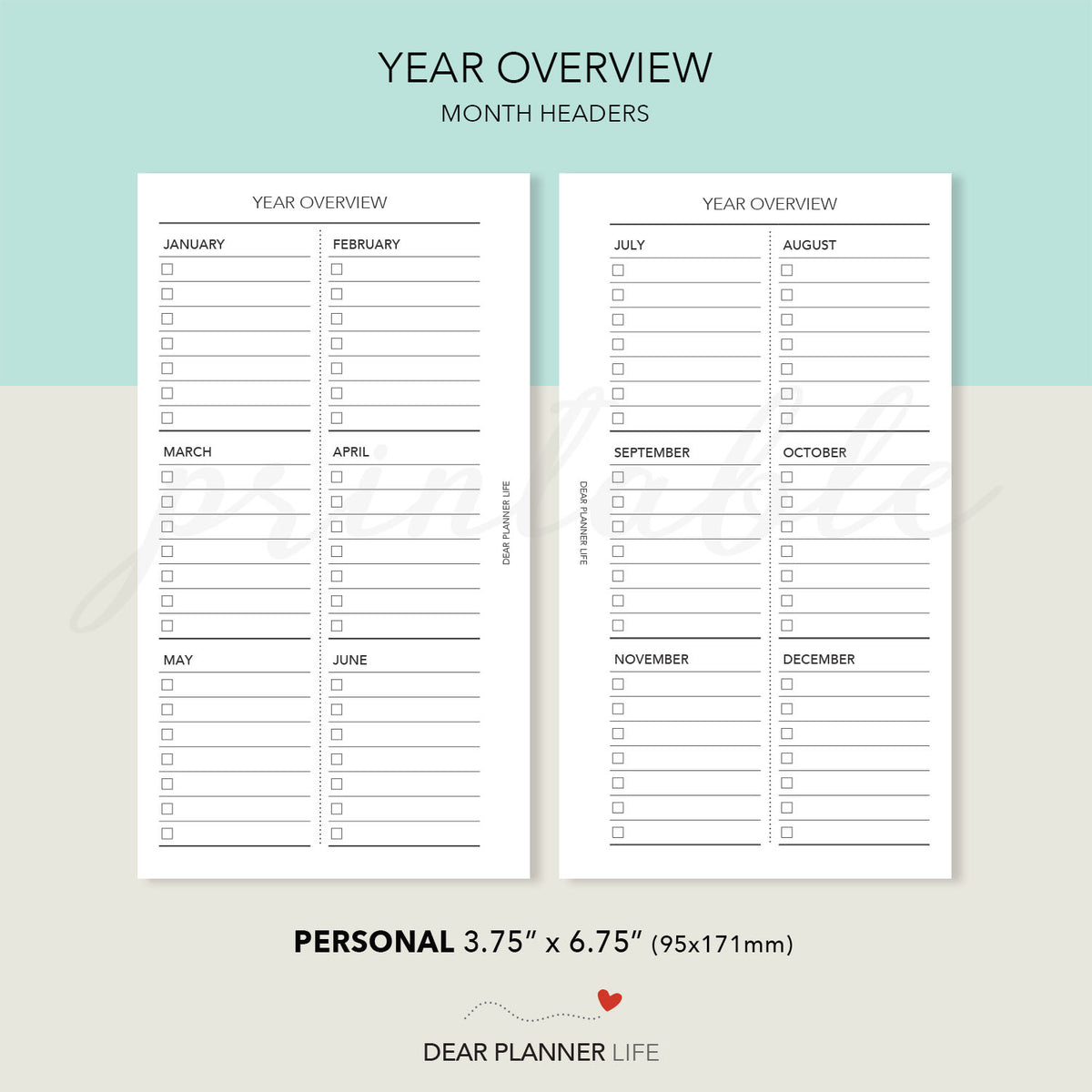 Year Overview Tracker (Personal Size) Printable PDF : P-38 ...