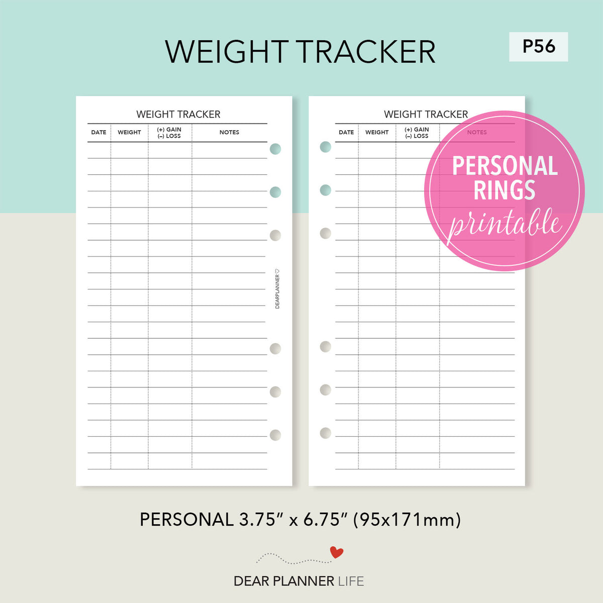 Weight Tracker (B6 Size) PDF Printable : B-56