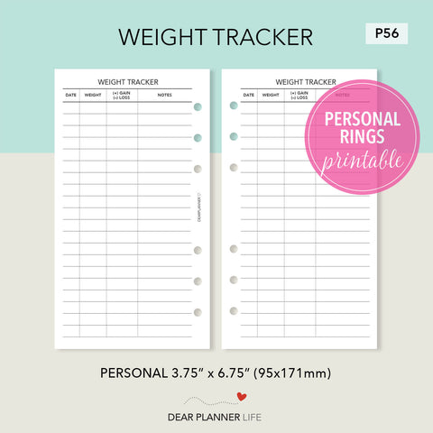 Weight Tracker Page (Personal Size) Printable PDF : P-56