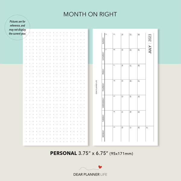 2025 Horizontal Month On 1 Page with Dot Pages - MONDAY Start (Personal Size) Printable PDF : P-59