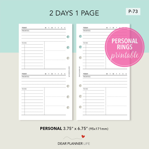 2 Days on 1 Page Horizontal (Personal size) Printable PDF : P-73