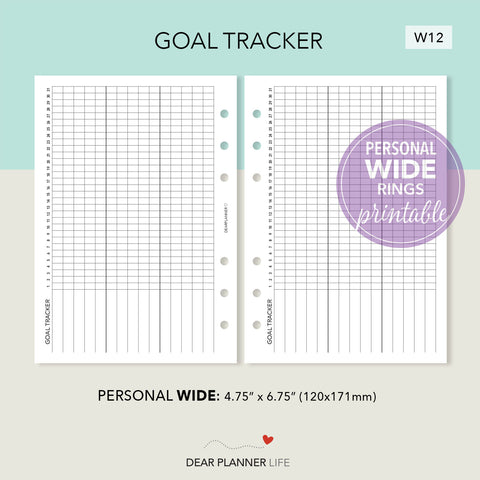 Month Goal Tracker (Personal WIDE) Printable PDF : W12