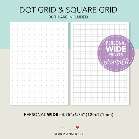 Dot Grid, Square Grid (Pers WIDE) Printable PDF : W17.18
