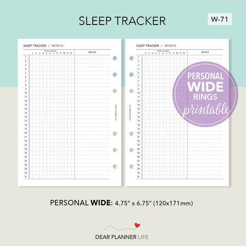 Sleep Duration Tracker (Personal WIDE) Printable PDF : W-71