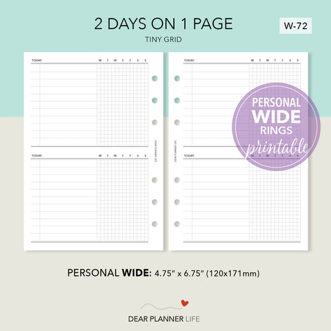 2 Days on 1 Page Tiny Grid (Personal WIDE) Printable PDF : W-72