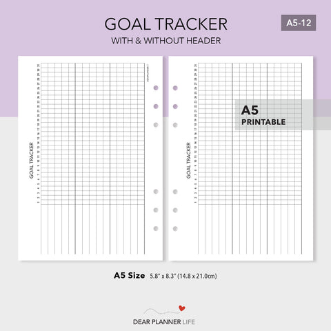 Month Goal Tracker (A5 Size) PDF Printable (A5-12)