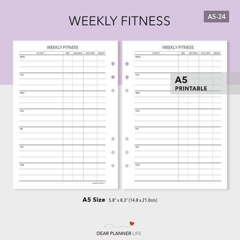 Weekly Fitness Tracker Page PDF Printable (A5-24)
