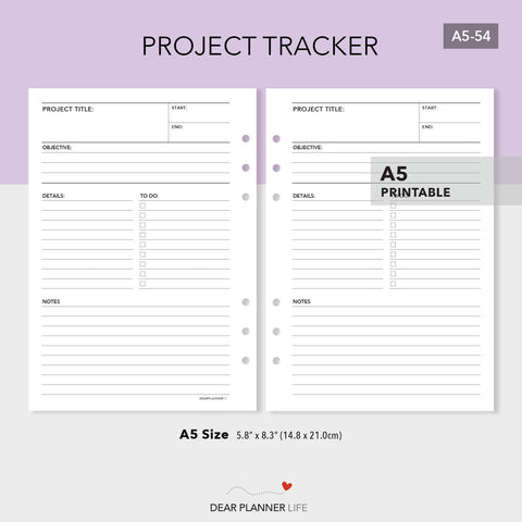 Project Tracker (A5 Size) PDF Printable (A5-54)