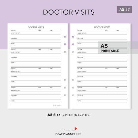 Doctor Visits (A5 Size) PDF Printable (A5-57)