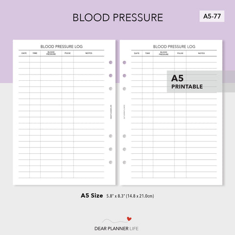 Blood Pressure Tracker (A5 Size) PDF Printable (A5-77)